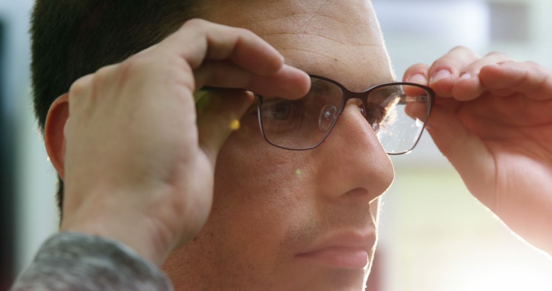 Man adjusting eyeglasses for clear vision - Free Images, Stock Photos and Pictures on Pikwizard.com