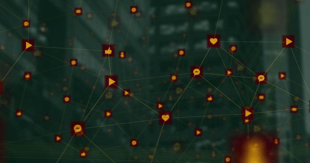 Digital Icons Networking against Urban Background