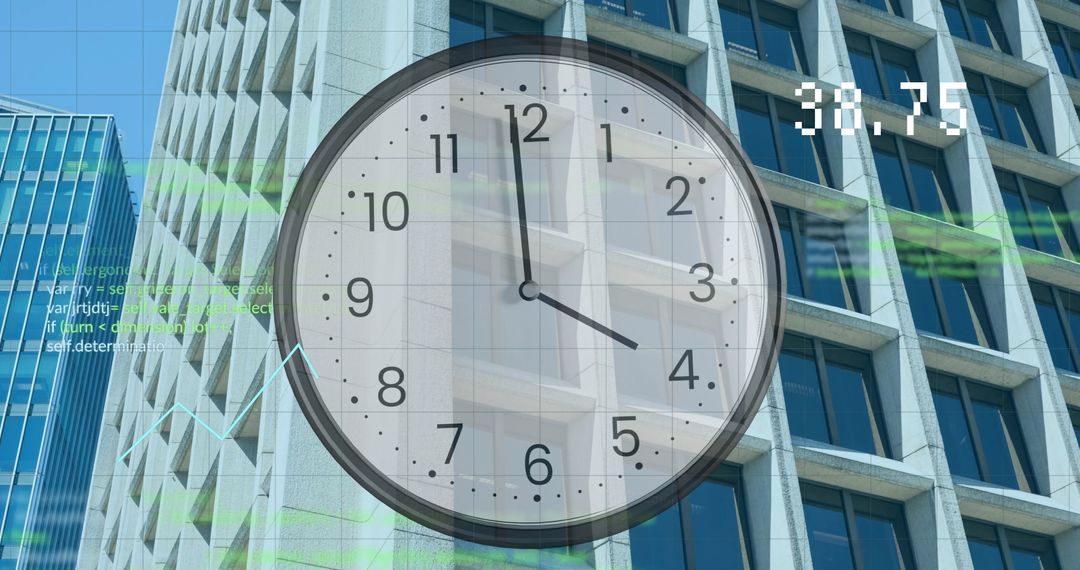 Clock Overlay with Cityscape and Data Analytics in Global Business Context - Free Images, Stock Photos and Pictures on Pikwizard.com