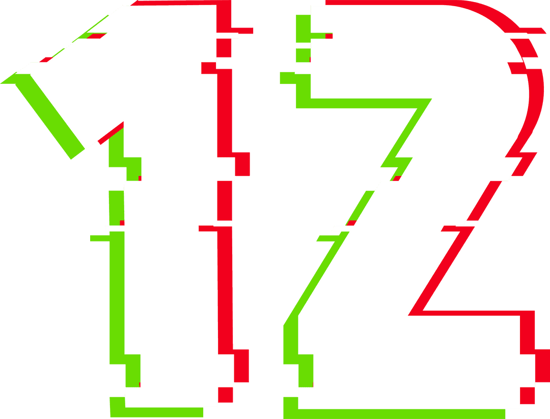 Glitching Numbers 12 With Vibrant Red and Green Outline