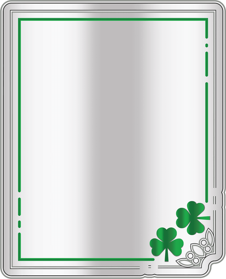 Silver Badge with Green Clover and Detailed Frame on Transparent Background