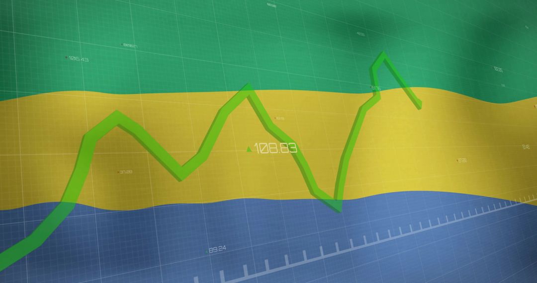 Digital Graph Overlay on Gabon Flag Representing Financial Data Trends