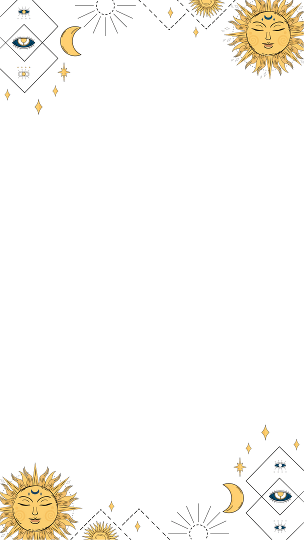 Mystical Celestial Border with Suns and Moons on Transparent Background