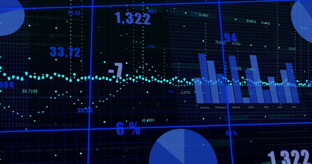 Abstract Financial Data on Digital Interface Grid Background
