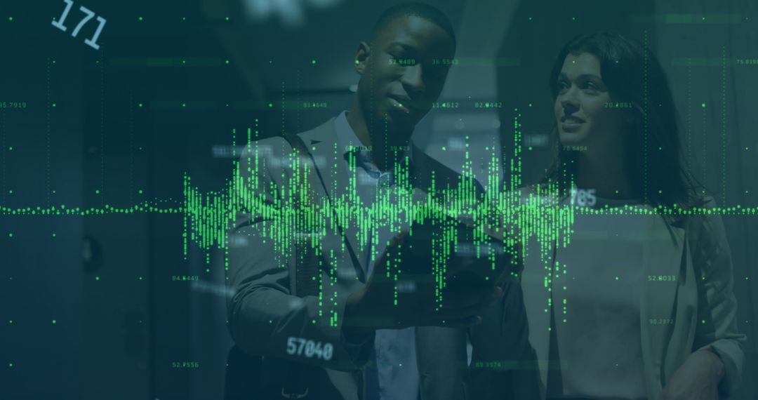 Business Professionals Discussing Digital Financial Data Analysis