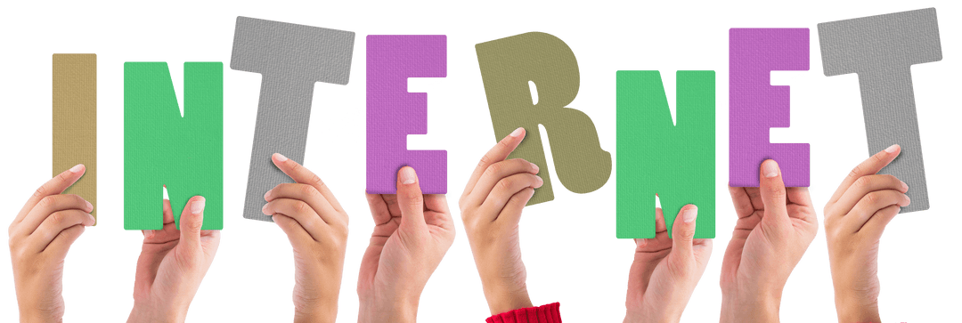 Diverse Hands Holding Internet Letters on Transparent Background