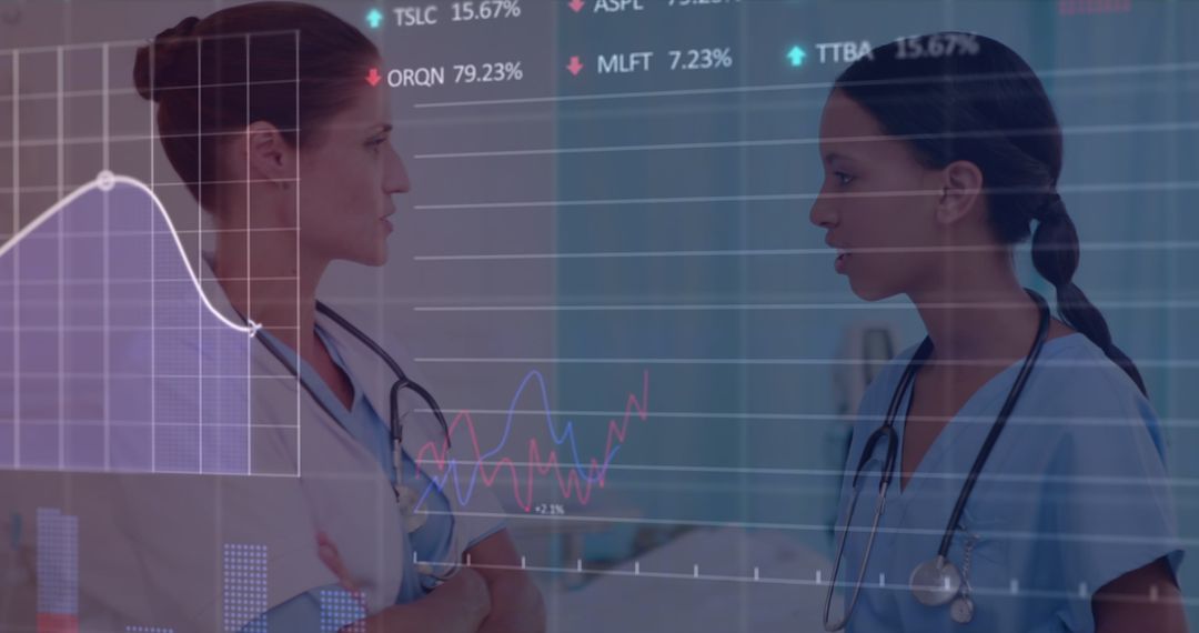 Healthcare Professionals Analyzing Data with Stock Market Graphics
