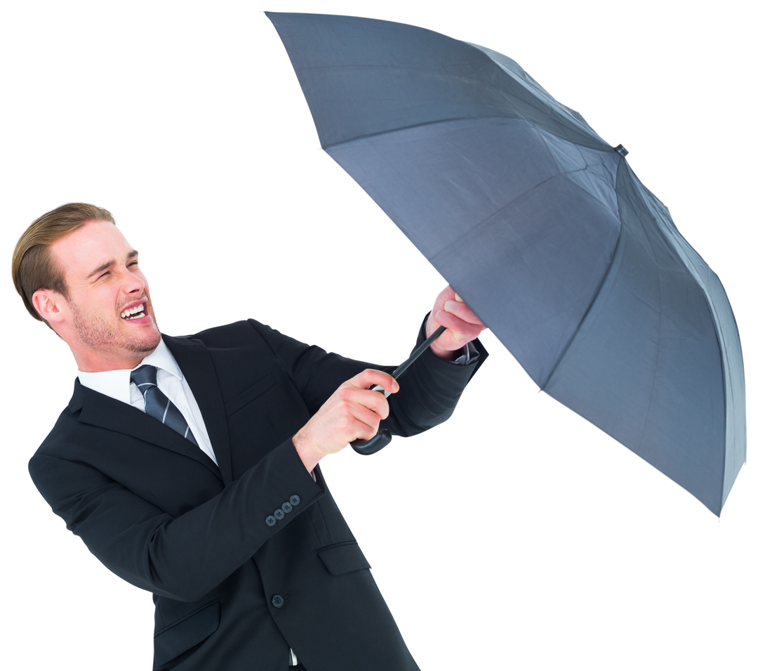 Businessman Holding Transparent Umbrella in Wind for Protection - Download Free Stock Images Pikwizard.com