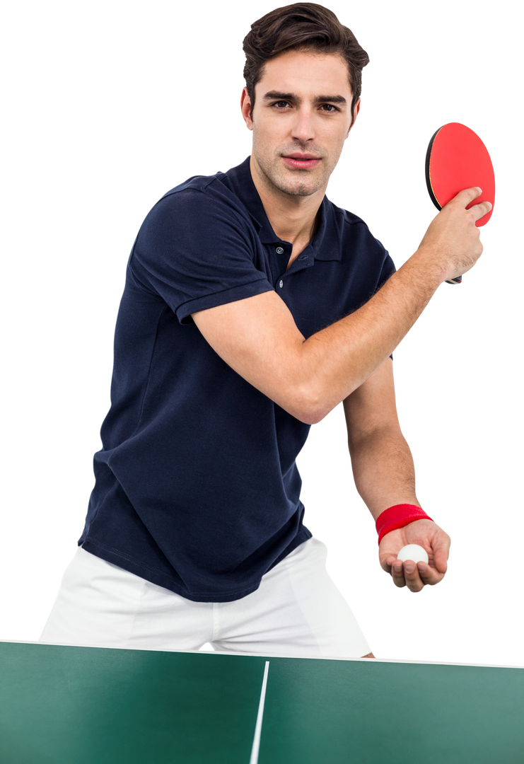 Confident Male Athlete Playing Table Tennis Holding Paddle and Ball on Transparent Background - Download Free Stock Images Pikwizard.com