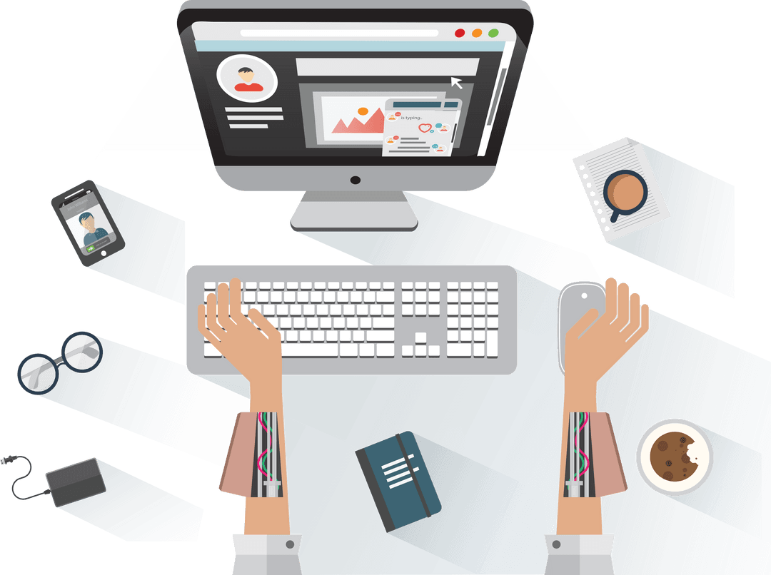 Digital Workspace Illustration with Device Interaction on Transparent Background - Download Free Stock Images Pikwizard.com
