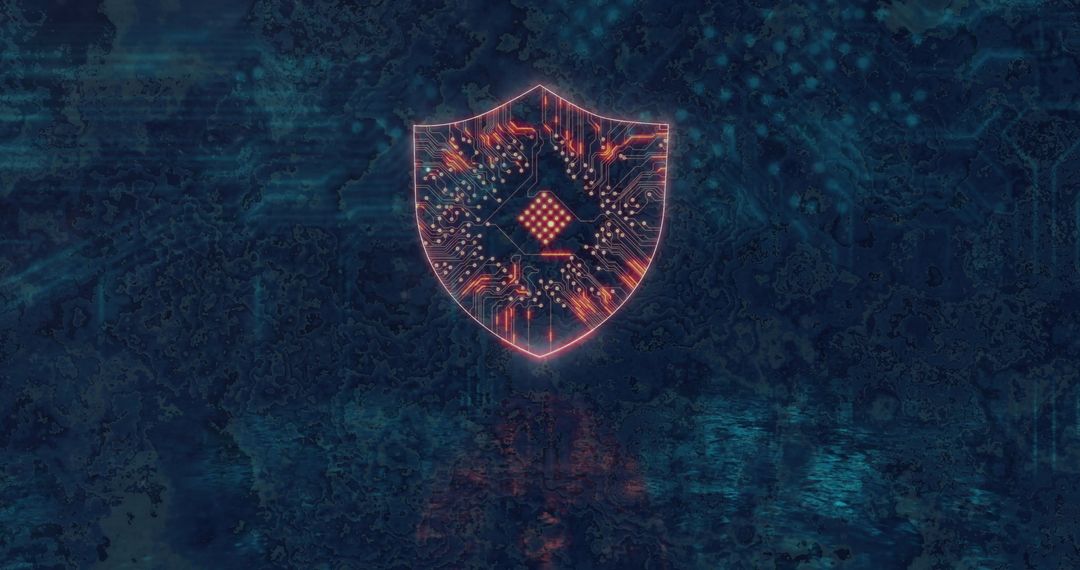 Futuristic Neon Circuit Shield with Microchip Reflection