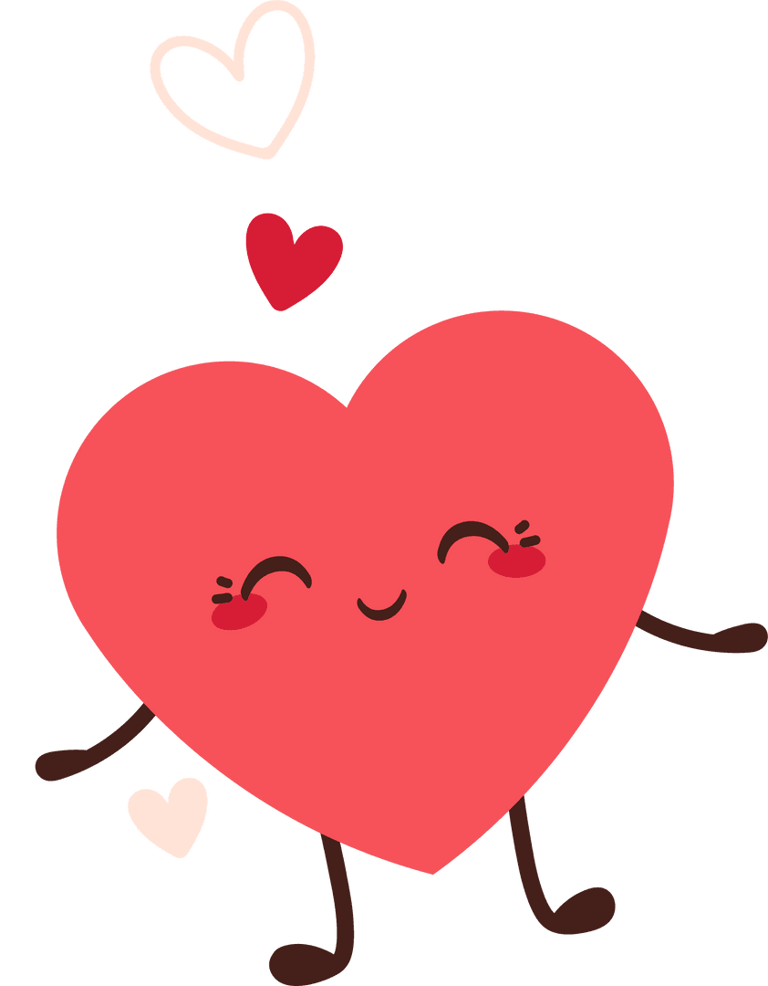 Whimsical Cartoon Heart Character Dancing on Transparent Background