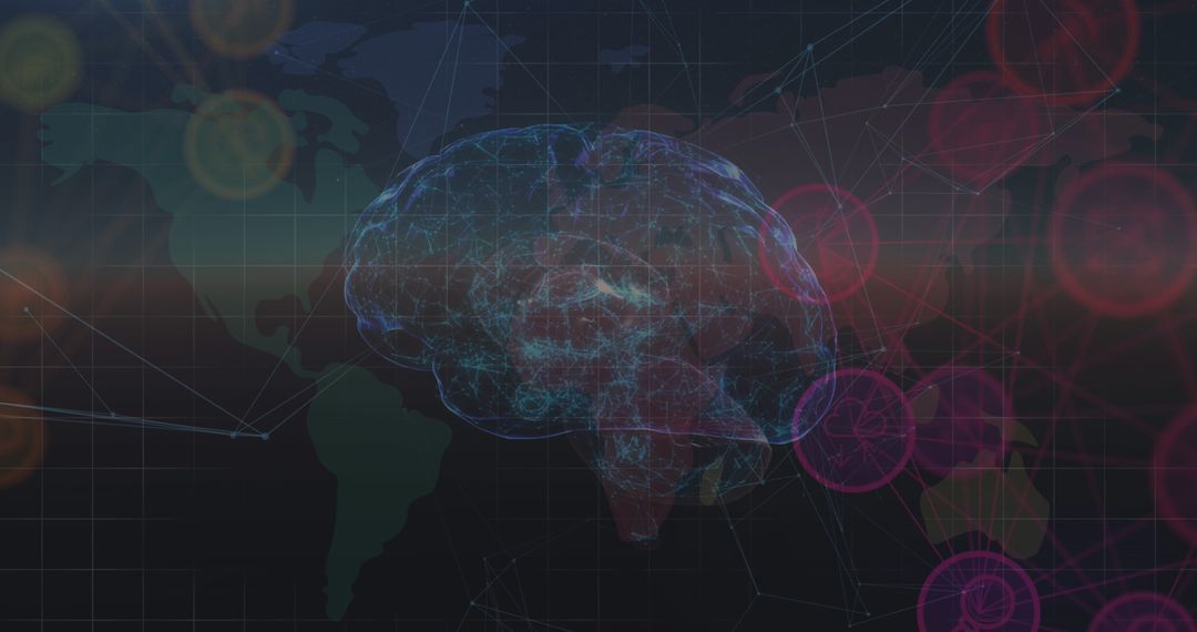 Digital brain with global data networks and world background