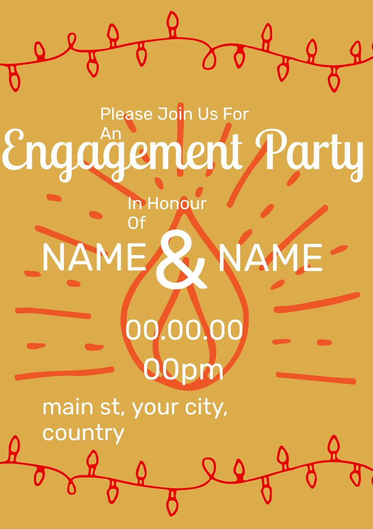 Whimsical Engagement Party Invitation with String Light Design - Download Free Stock Templates Pikwizard.com