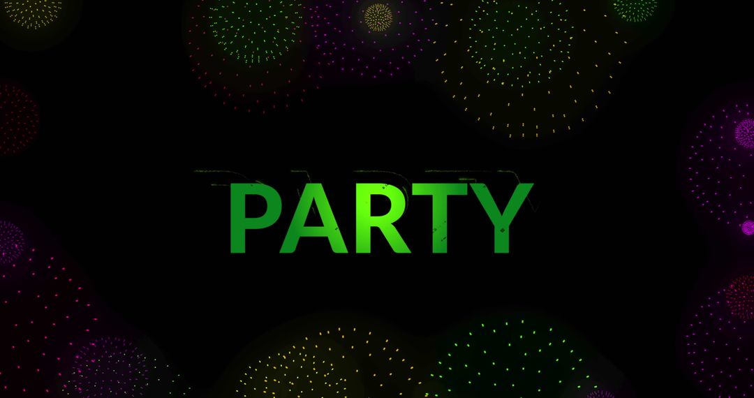 Festival Celebration with Green Party Text and Firework Designs
