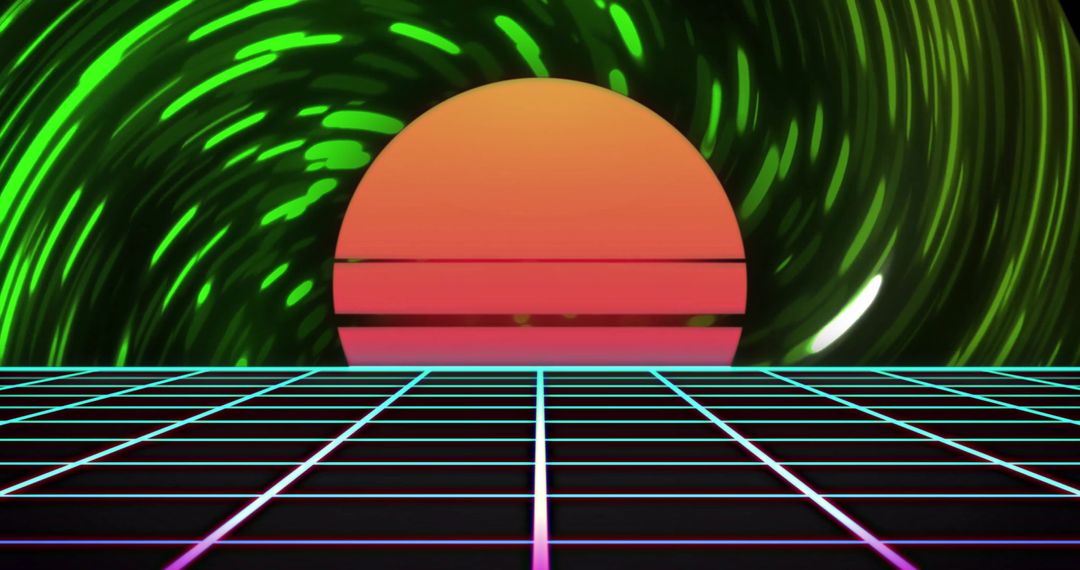 Vibrant Retro Futuristic Neon Patterns with Setting Sun