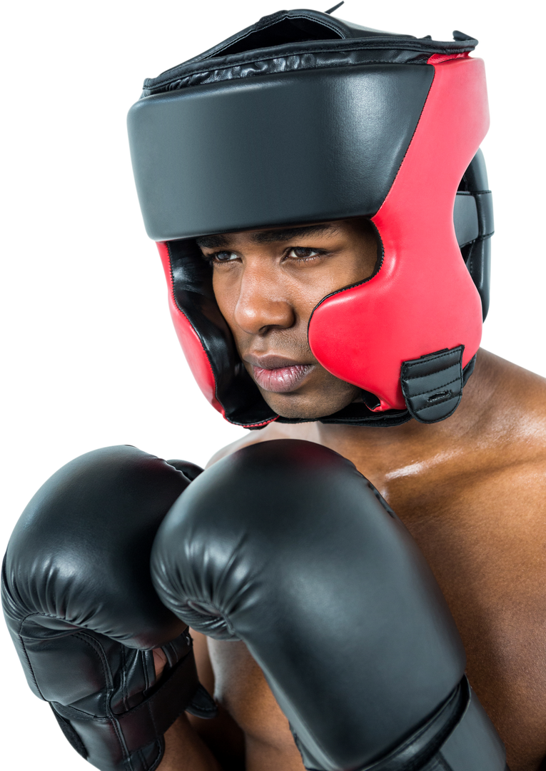 Determined Boxer in Protective Gear Stands in Transparent Background - Download Free Stock Images Pikwizard.com