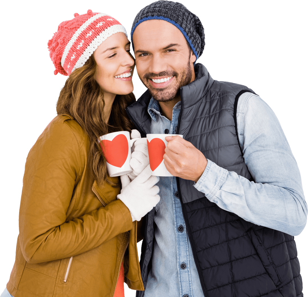 Charming Couple with Transparent Holiday Mugs Sharing Moment