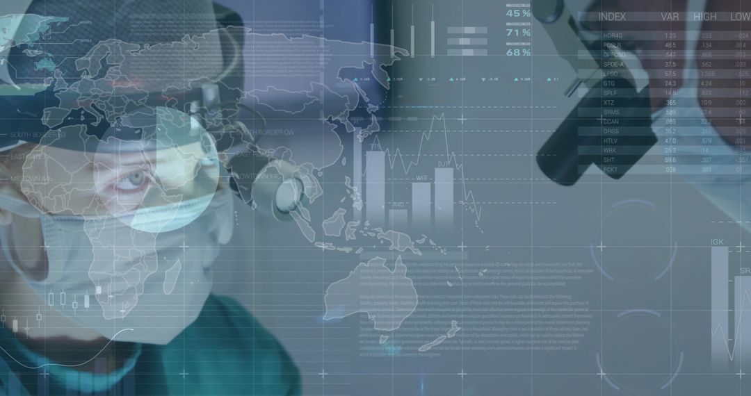 Surgeon Using Microscope with Data Overlay in Operating Room