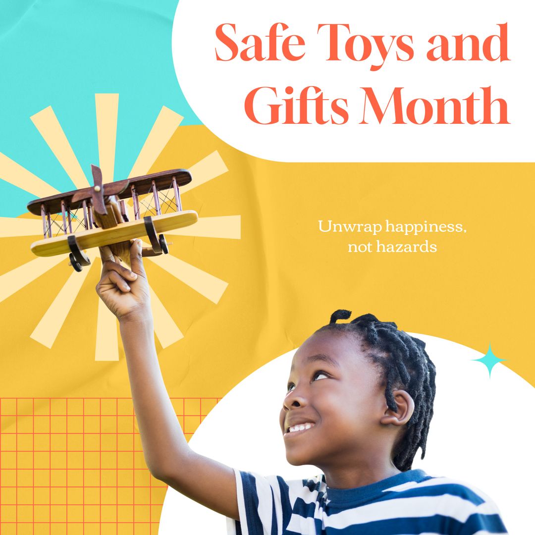 Celebrating Safe Toys and Gifts Month with Joyful Child Holding Toy Plane