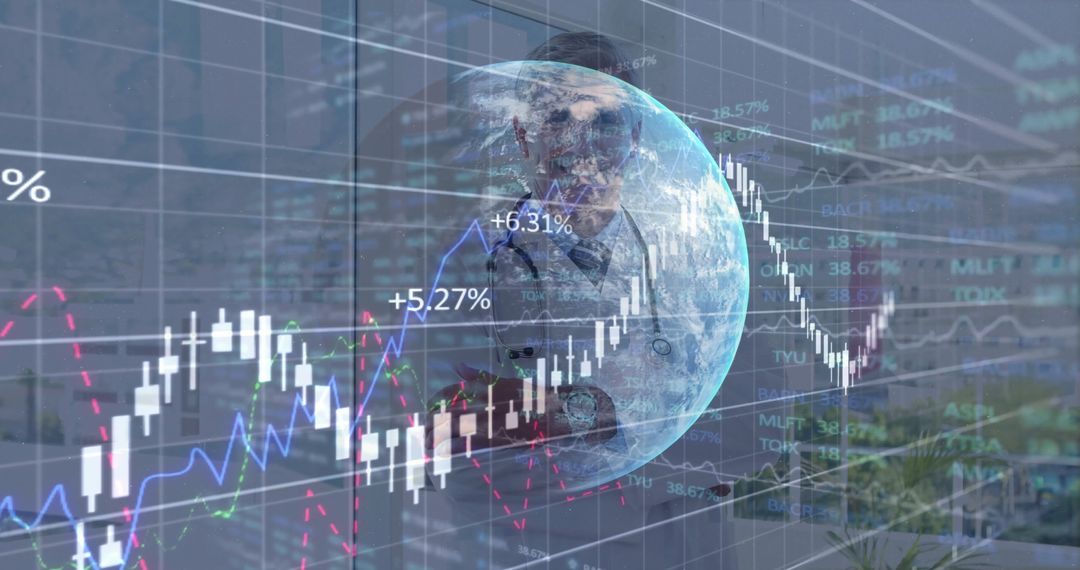 Doctor Analyzing Financial Charts and Global Data in Healthcare Context