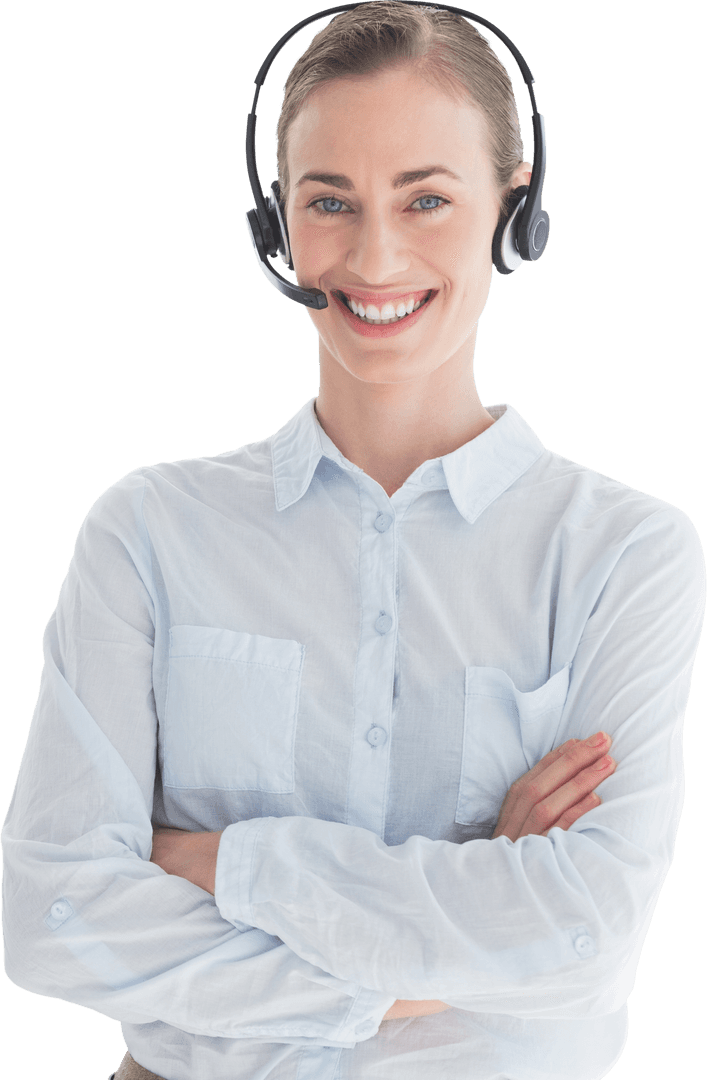 Smiling Caucasian Businesswoman with Headset on Transparent Background - Download Free Stock Images Pikwizard.com