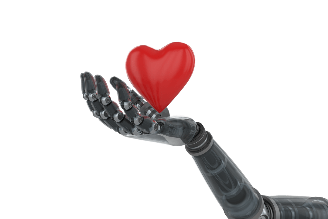 Transparent Bionic Hand Holding Heart Symbol
