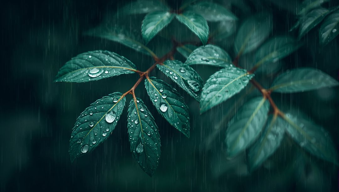 Refreshing Rain-soaked Leaves with Sparkling Water Droplets