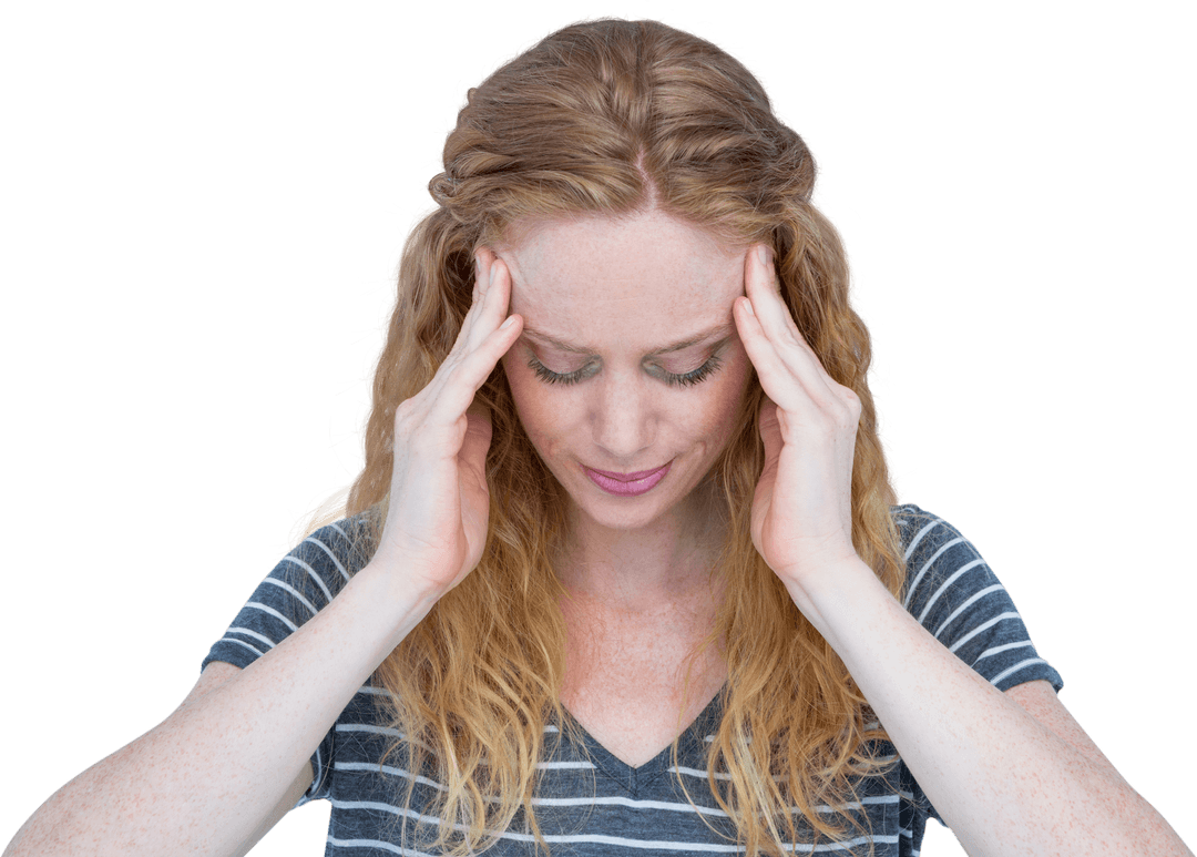 Transparent Woman with Hands on Temples, Experiencing Headache