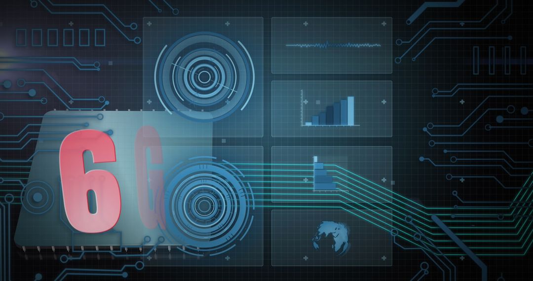 Futuristic Digital Interface with 6G Technology Concept and Data Visualization