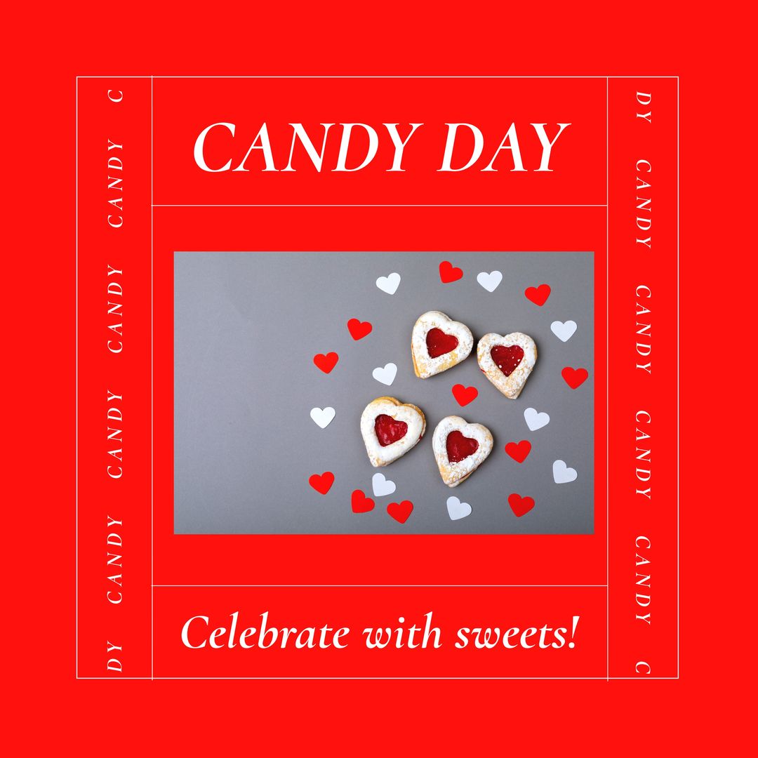 Composition of national candy day text over heart cakes - Download Free Stock Templates Pikwizard.com