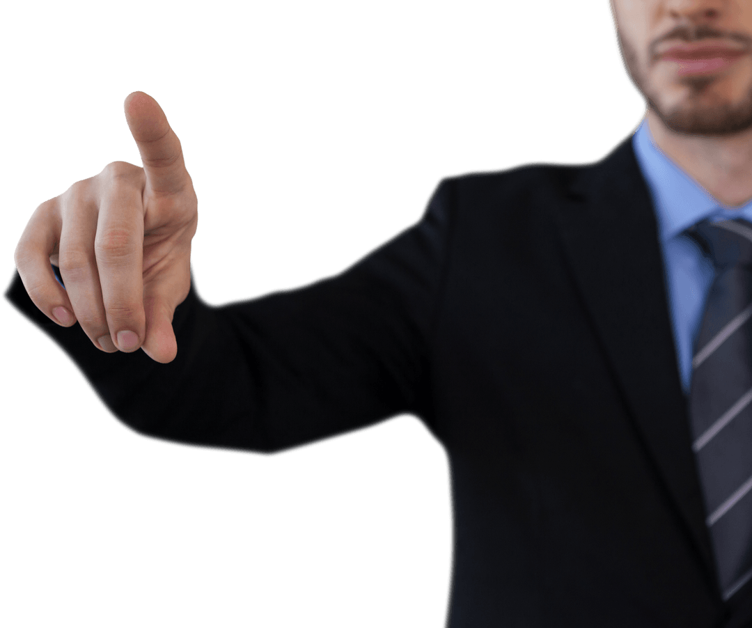 Businessman Touching Transparent Virtual Interface Pointing