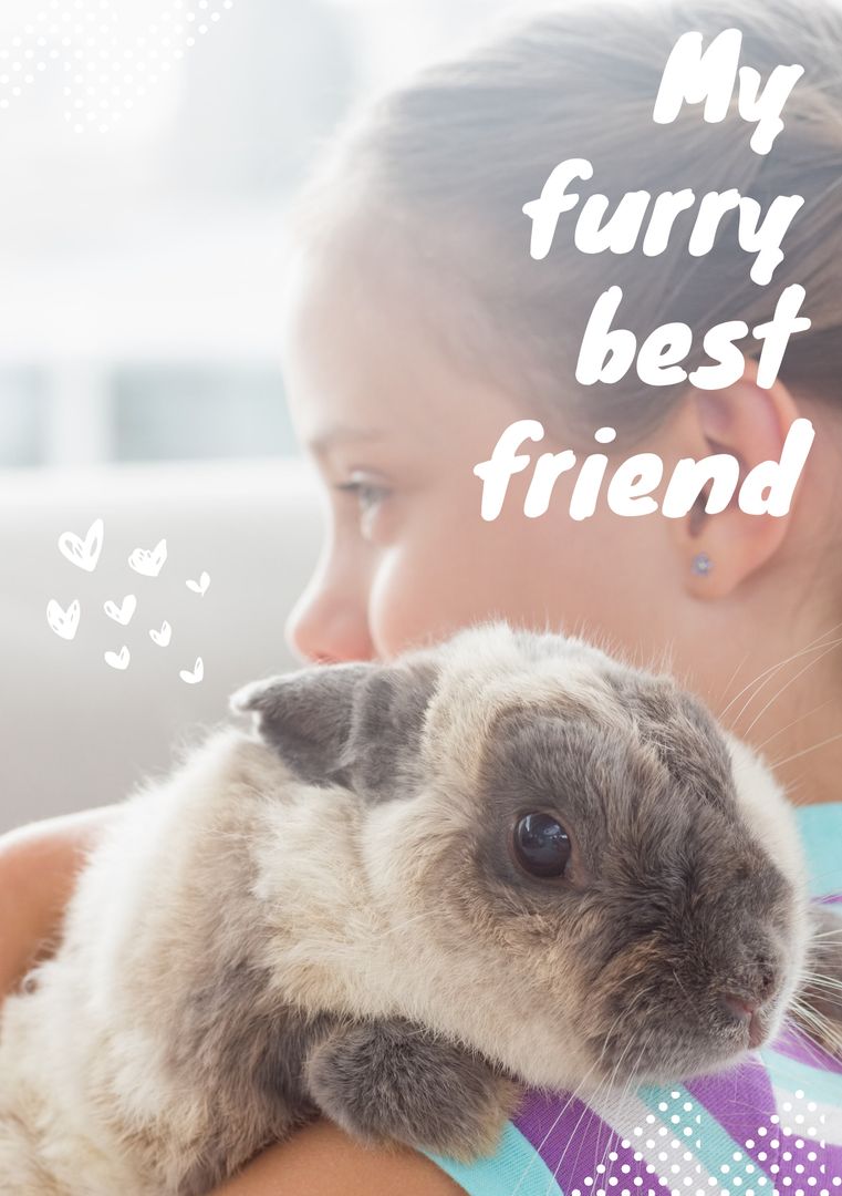 Child Cuddling Pet Rabbit Illustrating Friendship