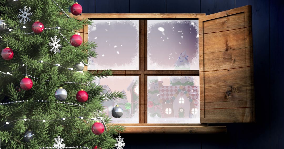 Cozy Christmas Window with Snowy Winter Scene - Free Images, Stock Photos and Pictures on Pikwizard.com