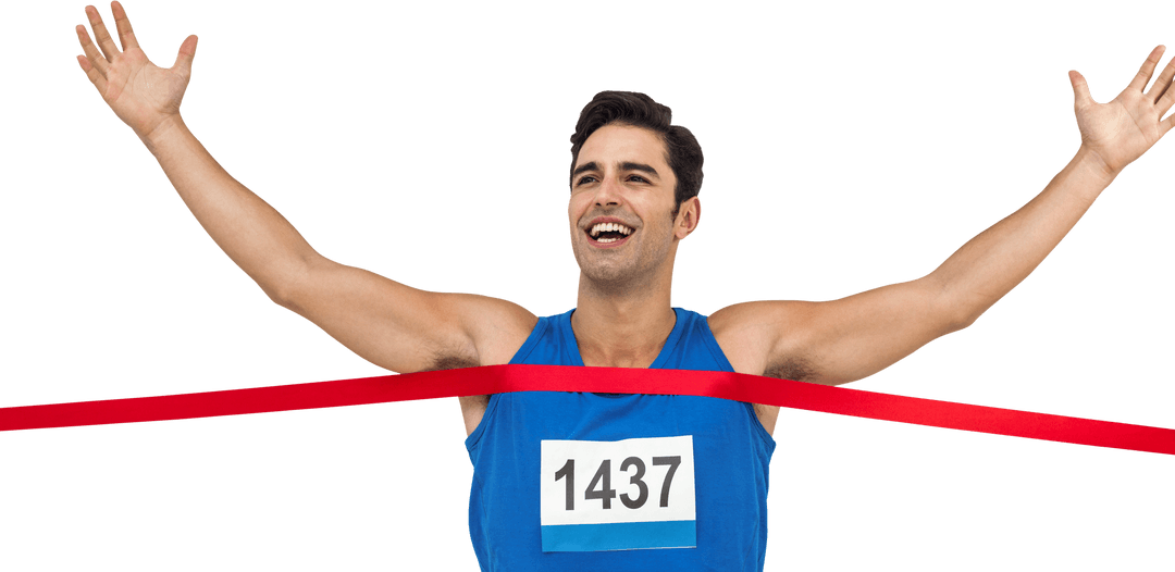 Transparent Cheerful Runner Crossing Finish Line