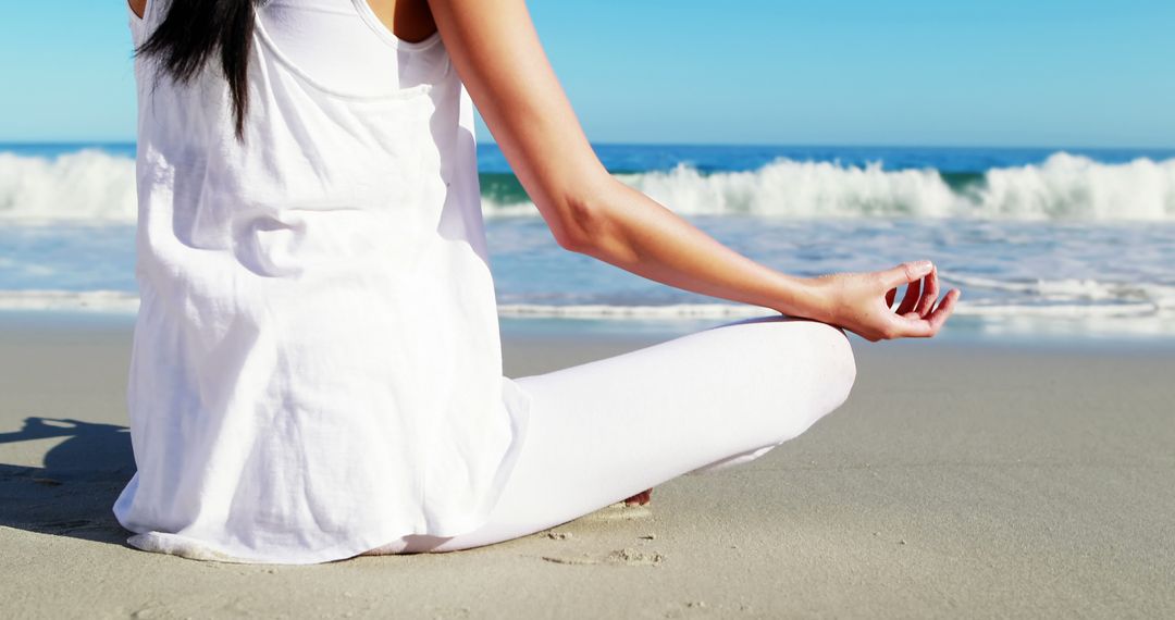 Rear view of woman performing yoga on beach 4k - Free Images, Stock Photos and Pictures on Pikwizard.com