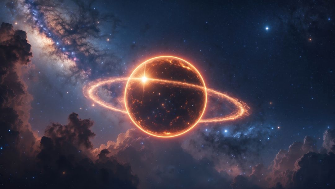 Molten Planet with Fiery Ring in Deep Space Galaxy
