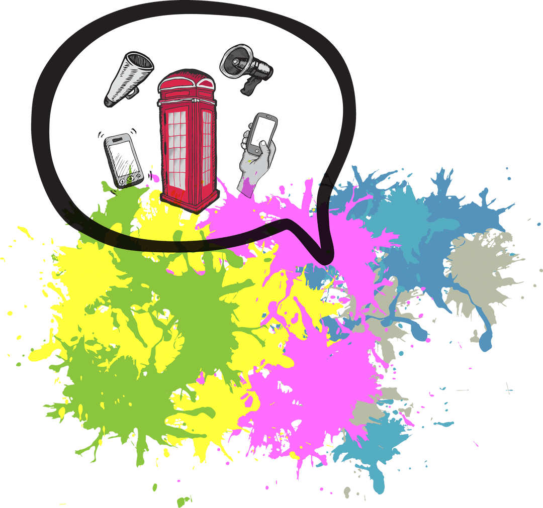 Colorful Communication Icons in Speech Bubble on Transparent Background