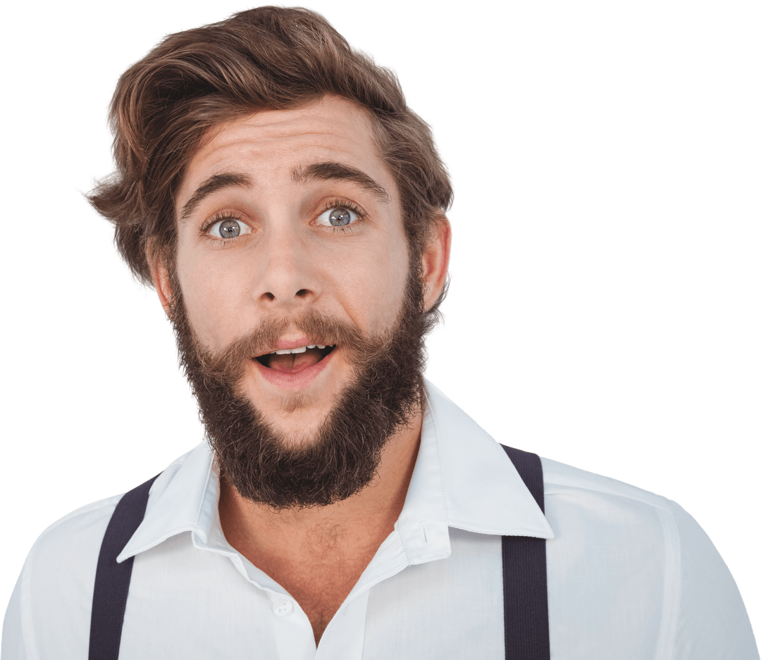 Surprised Hipster Man on Transparent Background Casual Expression Concept