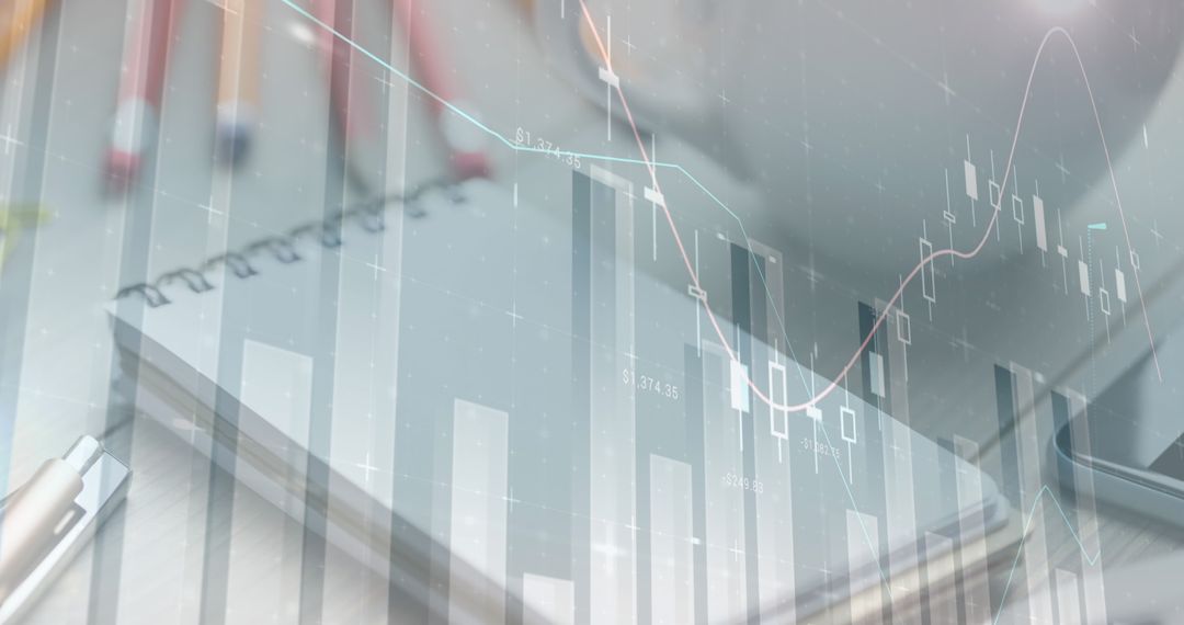 Statistical Data Overlay on Office Desk with Equipment