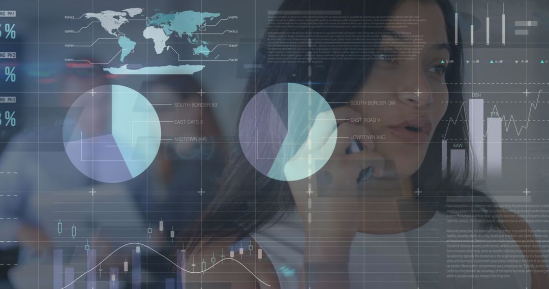 Businesswoman analyzing data with advanced technology interface