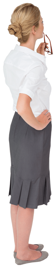 Thoughtful Caucasian Businesswoman on Transparent Background Concept