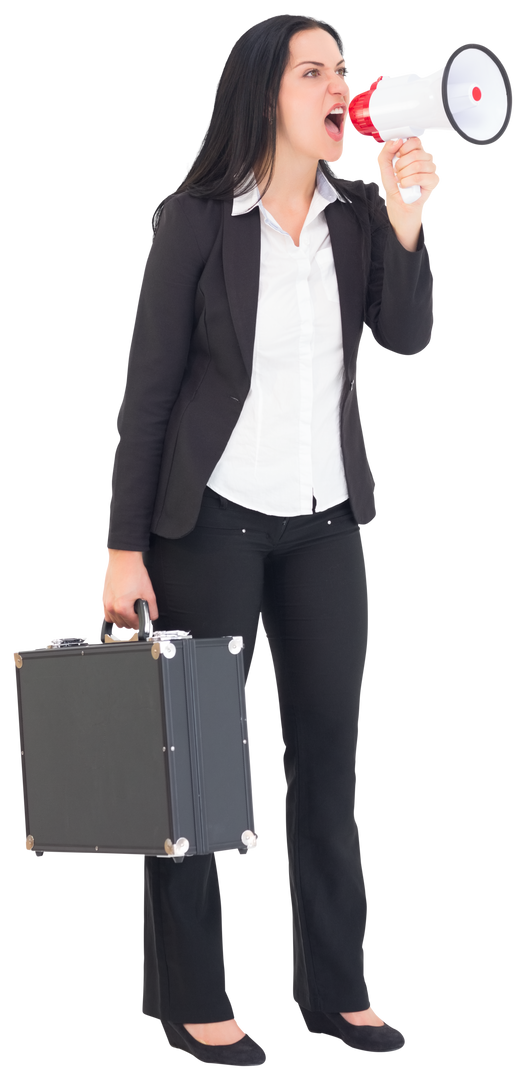 Transparent Businesswoman Shouting with Megaphone Holding Briefcase - Download Free Stock Images Pikwizard.com