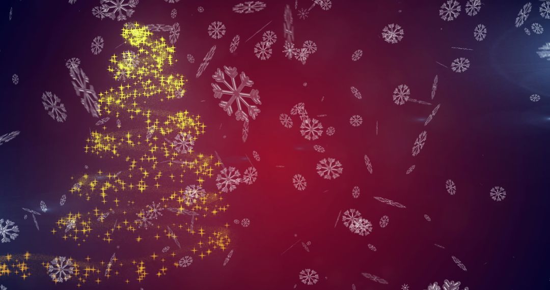 Magical Christmas Tree Forming with Snowflakes on Red Background