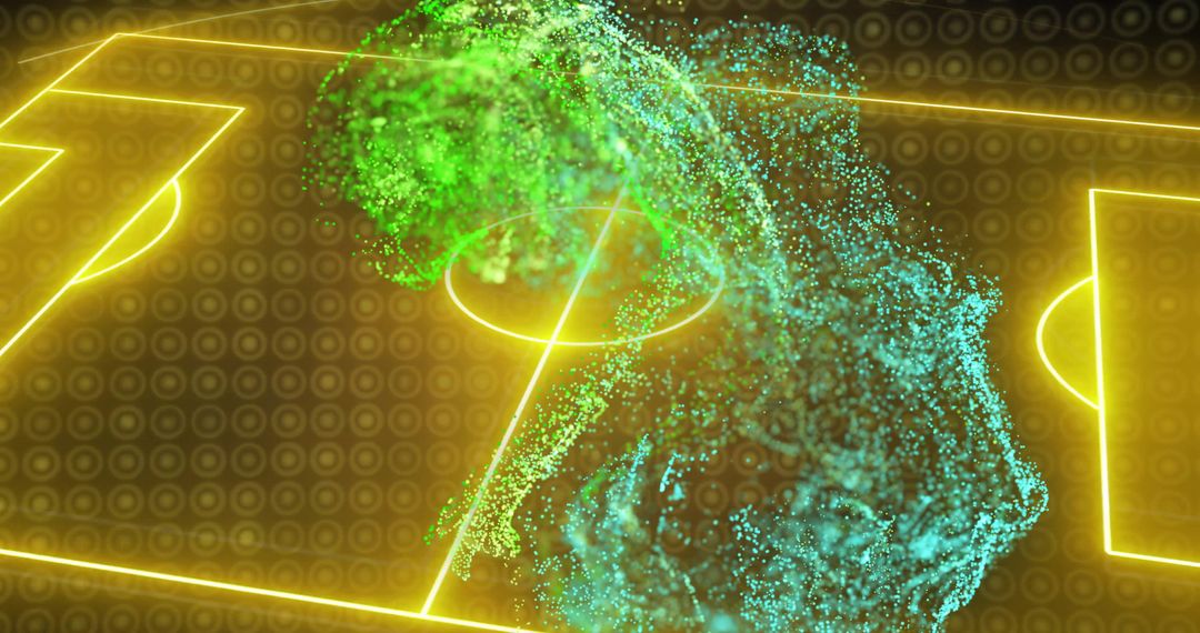 Abstract Particles Forming Human Figure on Virtual Sports Field