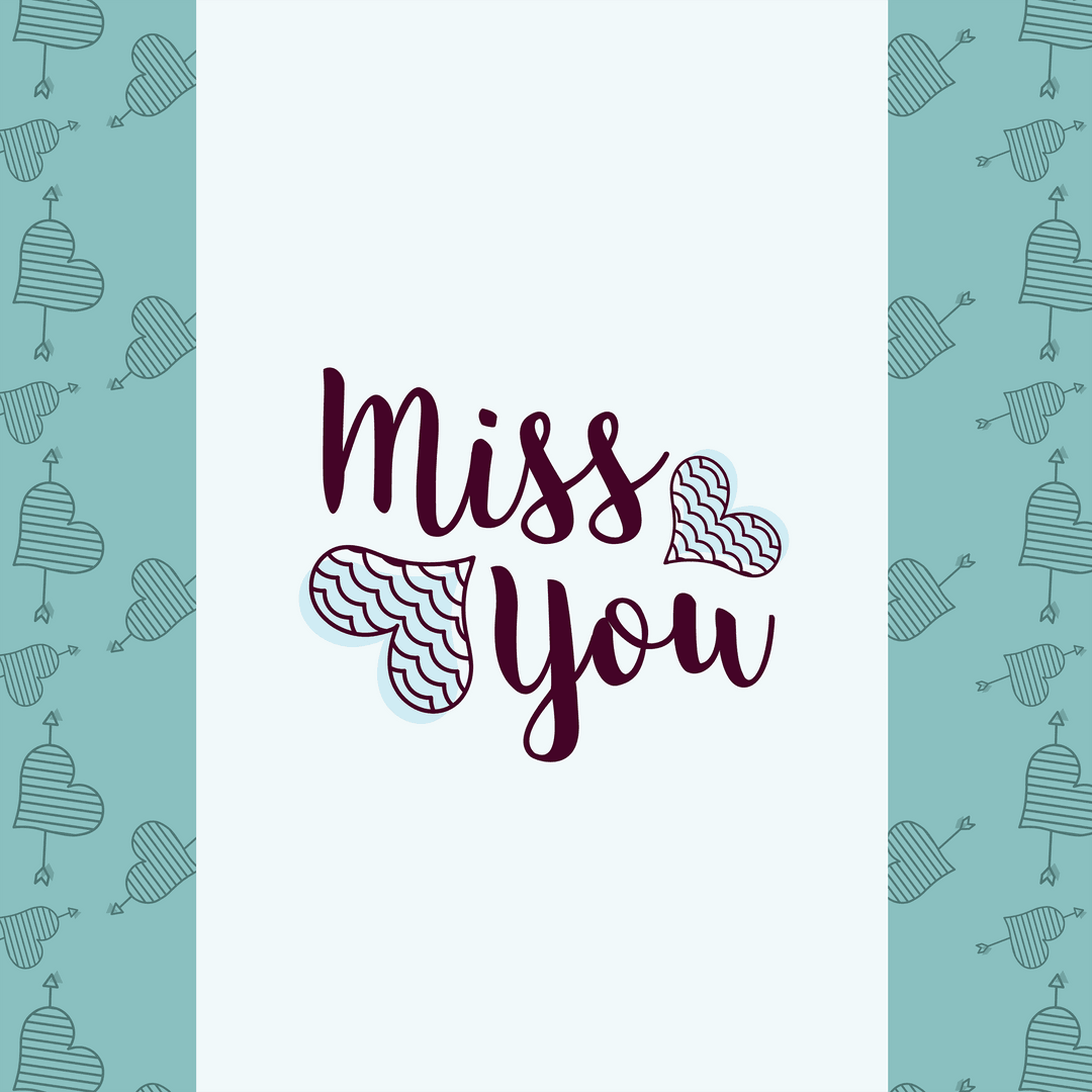 Miss You Text Design with Heart Pattern on Transparent Background