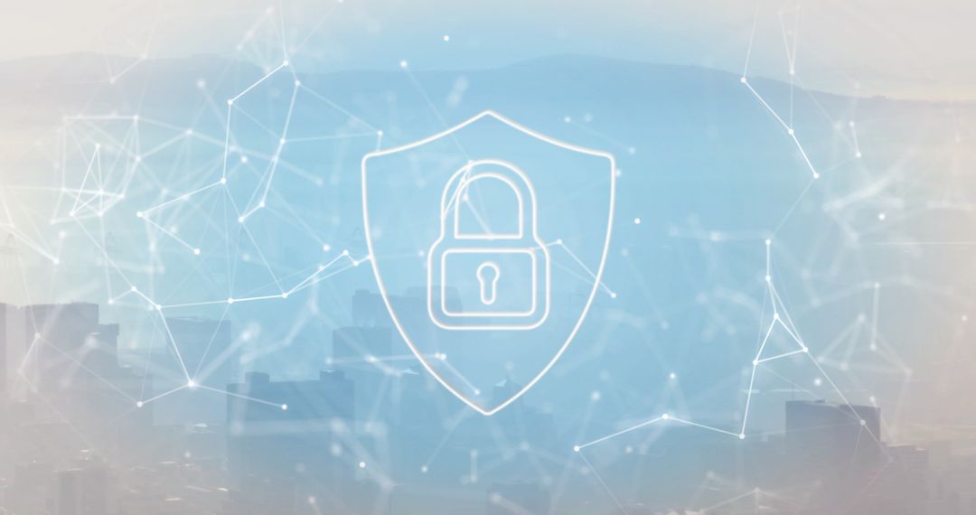 Digital Cybersecurity and Business Over Cityscape Background