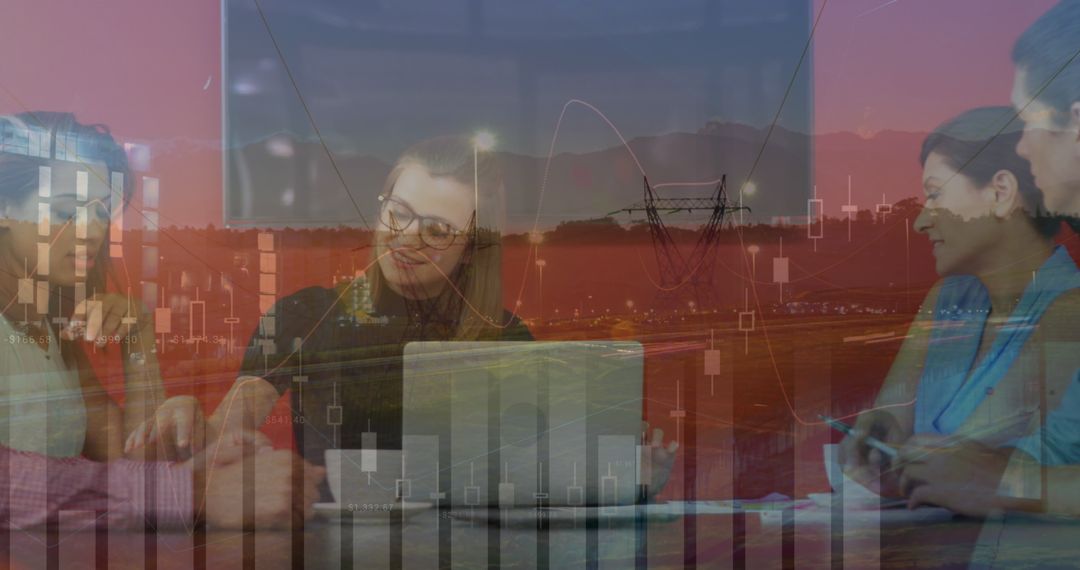 Business Team Analyzing Global Financial Data and Technology Trends