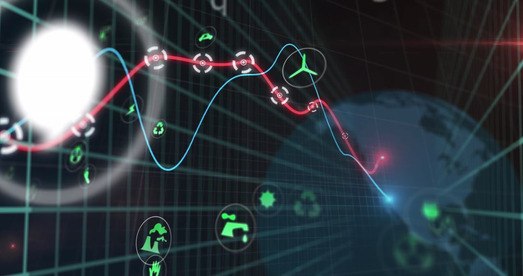 Futuristic Data Overlay Displaying Global Ecology and Technology Trends