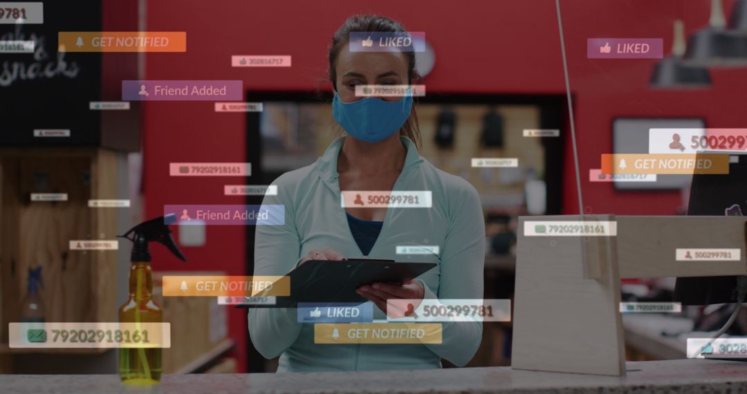 Female Worker with Social Media Notifications During COVID-19